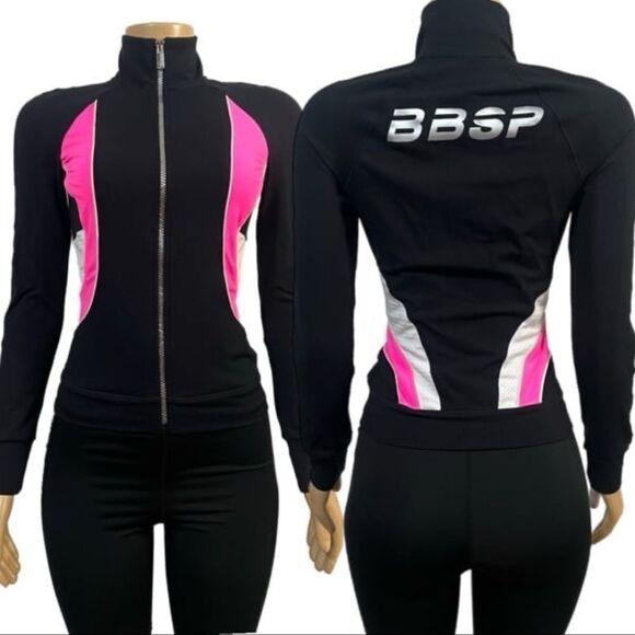 BBSP Bebe Sport Colorblock logo long sleeve Full zip Sports Jacket Black Pink XS - Picture 3 of 8